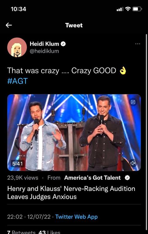 Tweet de Heidi Klum sobre Henry & Klauss